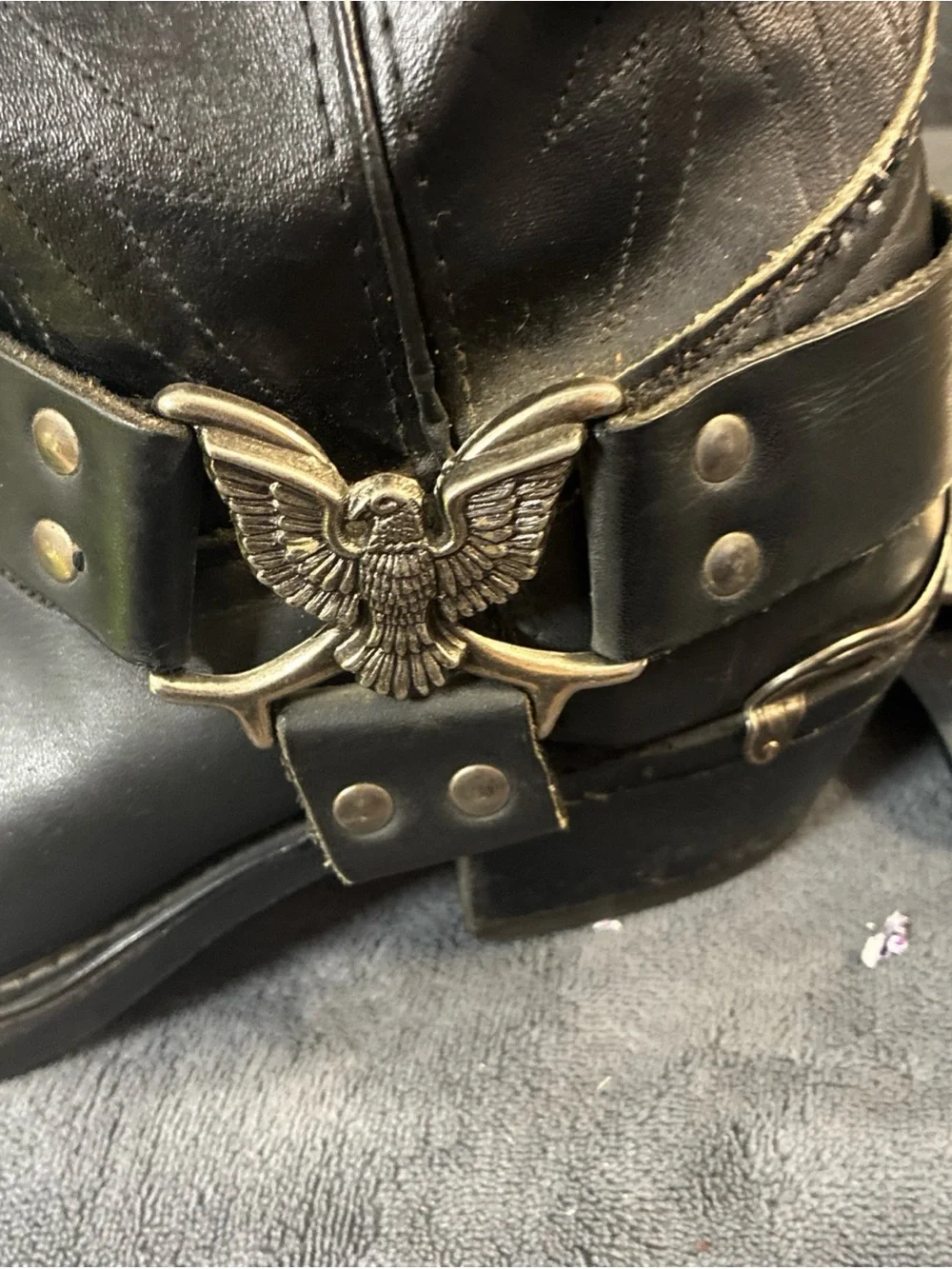 Men's Black Leather Harness Boots - Classic Western Style